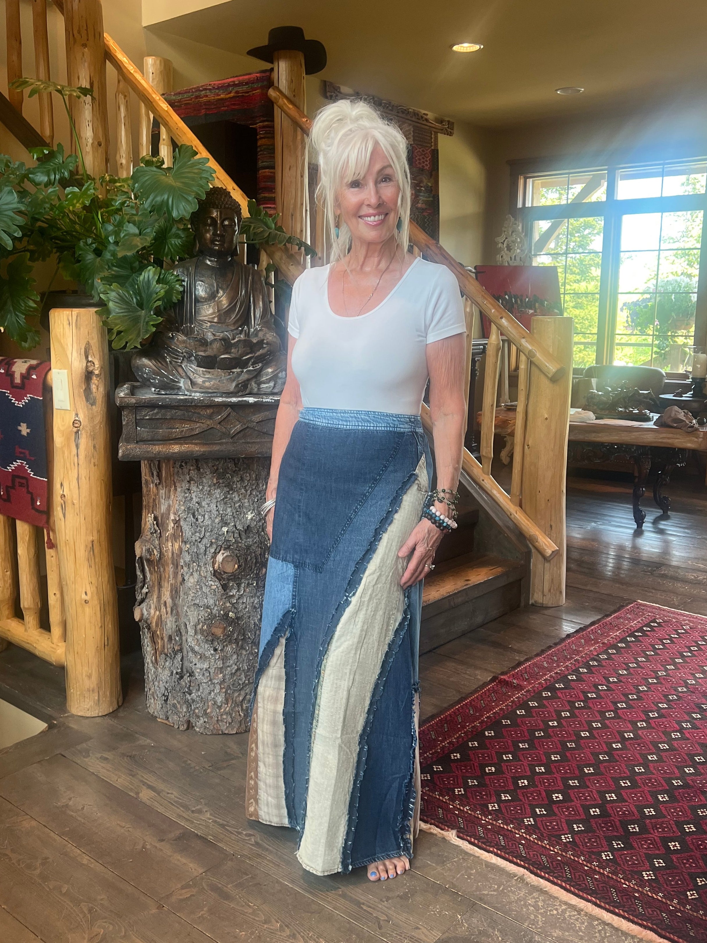 Prairie Moon Patch Inserted Denim Skirt