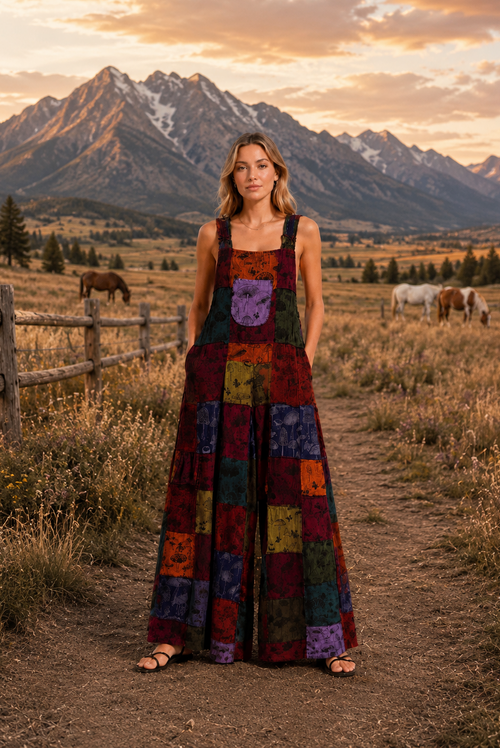 Enchanted Mushroom Patchwork Overalls