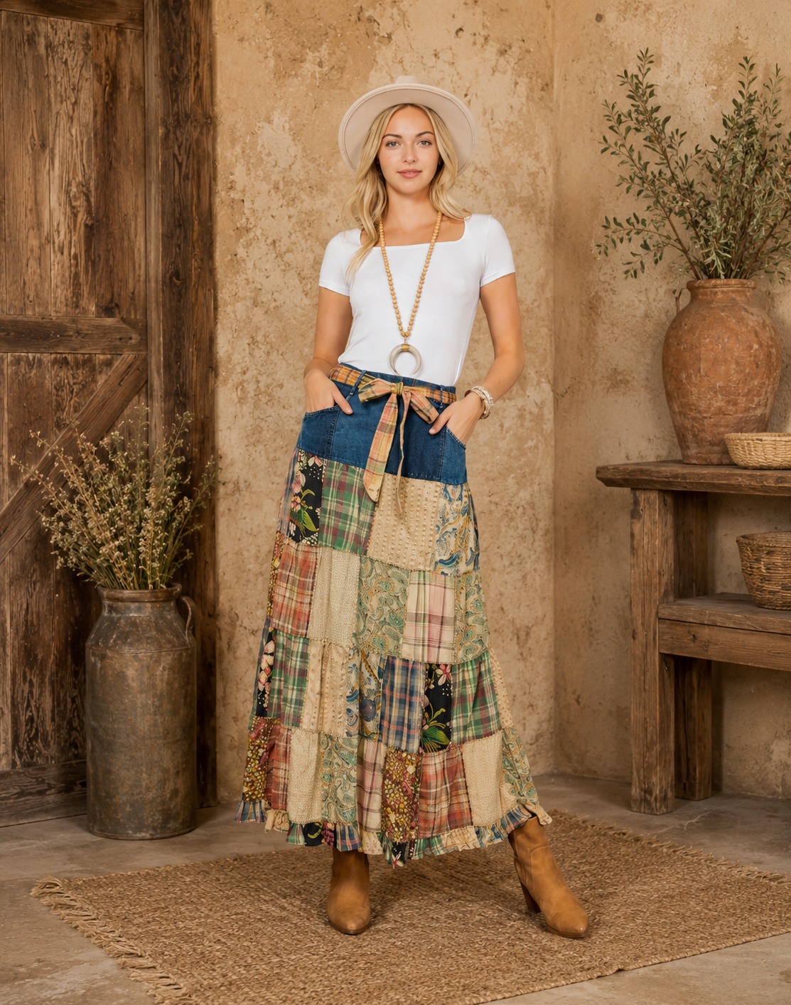 Wildflower Patchwork Belted Skirt