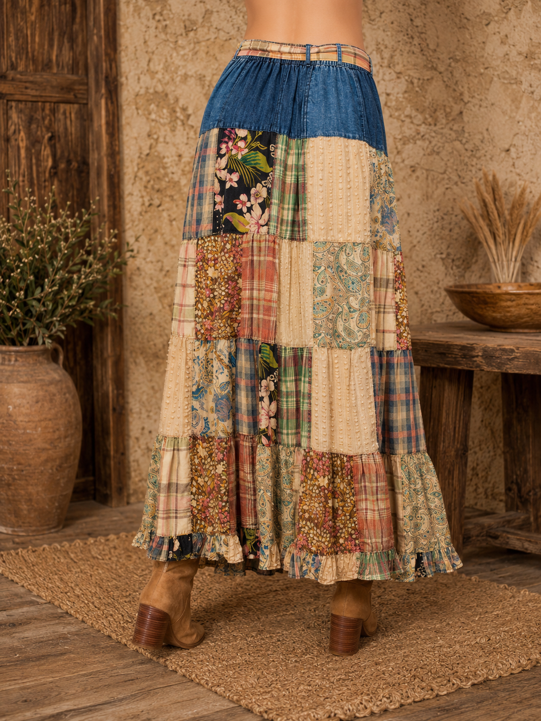 Wildflower Patchwork Belted Skirt