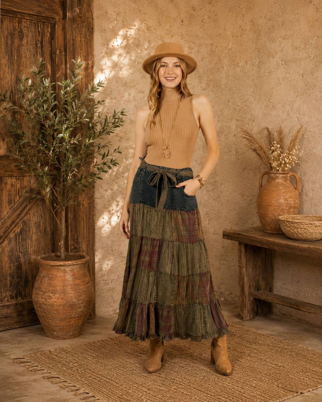 Wildflower Patchwork Belted Skirt