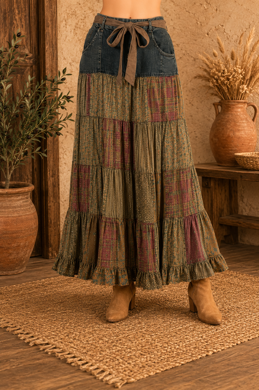 Wildflower Patchwork Belted Skirt