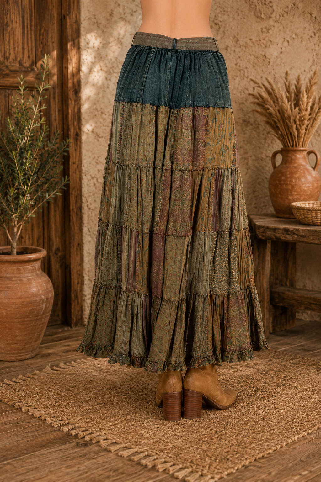 Wildflower Patchwork Belted Skirt
