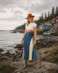Prairie Moon Patch Inserted Denim Midi Skirt